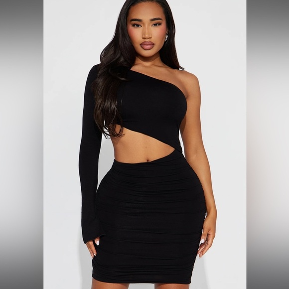 Black Asymmetrical Cut Out Bodycon Dress - Picture 1 of 4